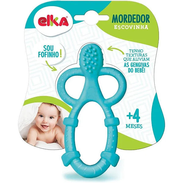 MORDEDOR INFANTIL ESCOVINHA AZUL +4 MESES  - ELKA