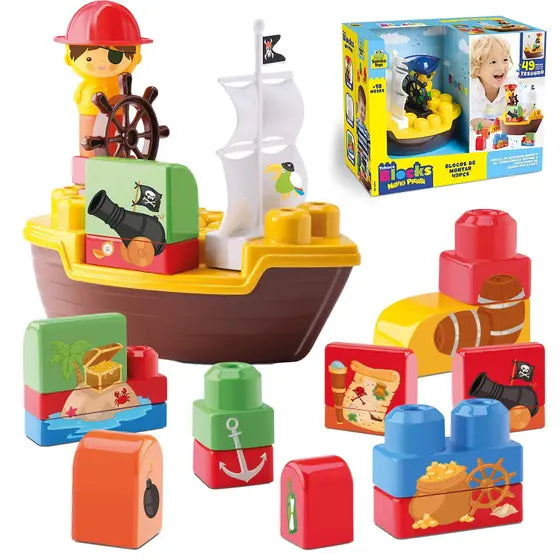 BRINQUEDO EDUCATIVO NAVIO PIRATA 49PCS 254 - SAMBA TOYS