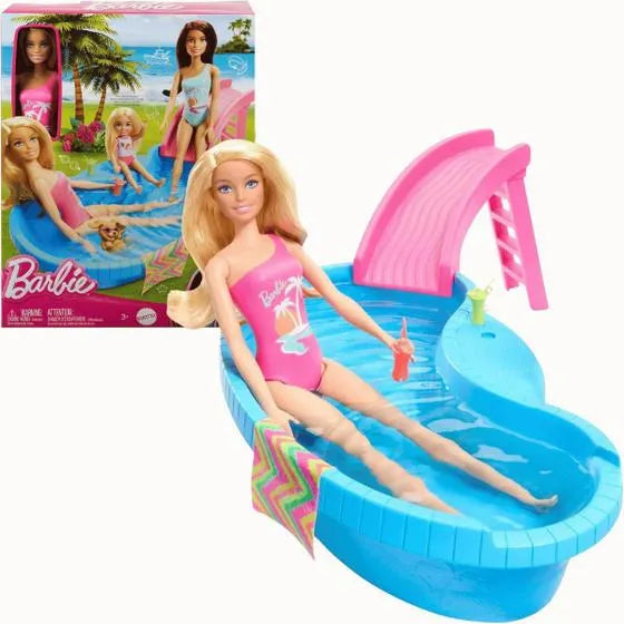 HRJ74 BARBIE PISCINA COM BONECA MAIO ROSA