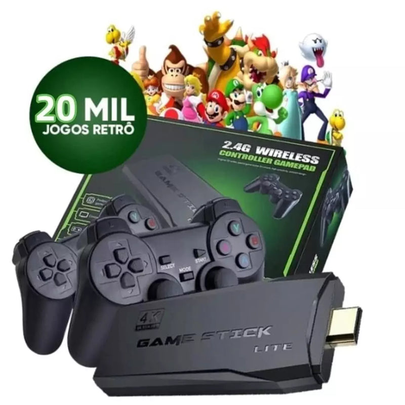 Game Stick Lite 4k 2 Controles S/fio Retro 64GB  20.000 Jogos