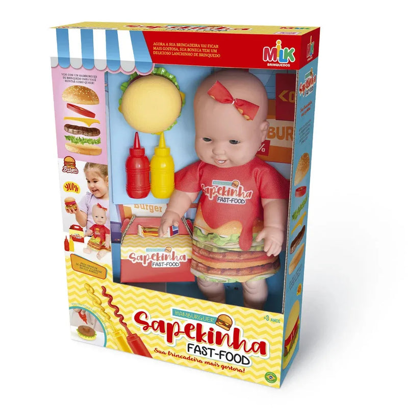 BONECA SAPEKINHA FAST FOOD HAMBURGUER - MILK